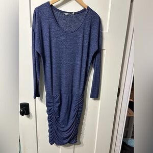 ATHLETA Long Sleeve Tulip Ruched Bottom Dress Navy colored